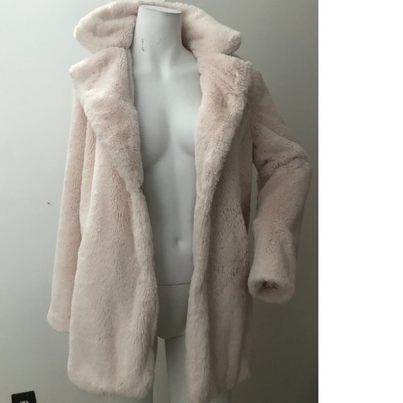 Forever 21 Soft Teddy Plush Fur Jacket Coat Pastel Pink Rose Cream Shaggy Long - Picture 1 of 6